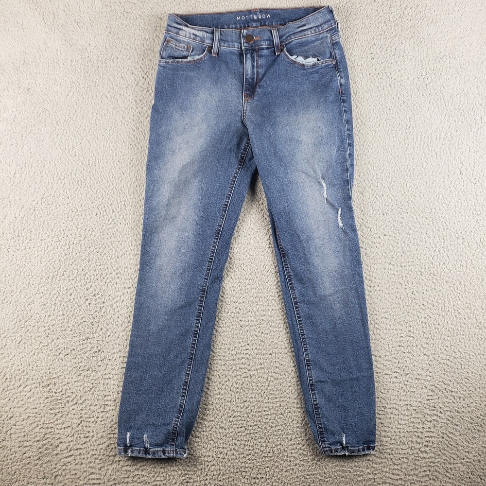 Mott & Bow Jeans Womens 26x27 Blue Boyfriend Distressed Medium Wash Stretch‎ - Picture 2 of 15